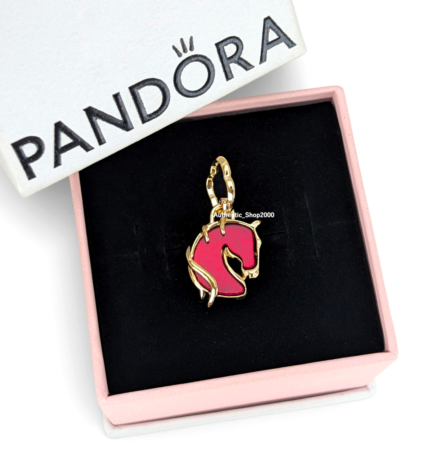 New 100% Authentic PANDORA 14k Gold Red Fire Horse Murano Glass Charm 764431C01