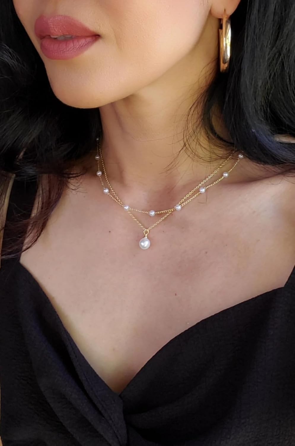 14K Gold Plated Pearl Necklace Set – Adjustable Layered Jewelry for Bridesmaids