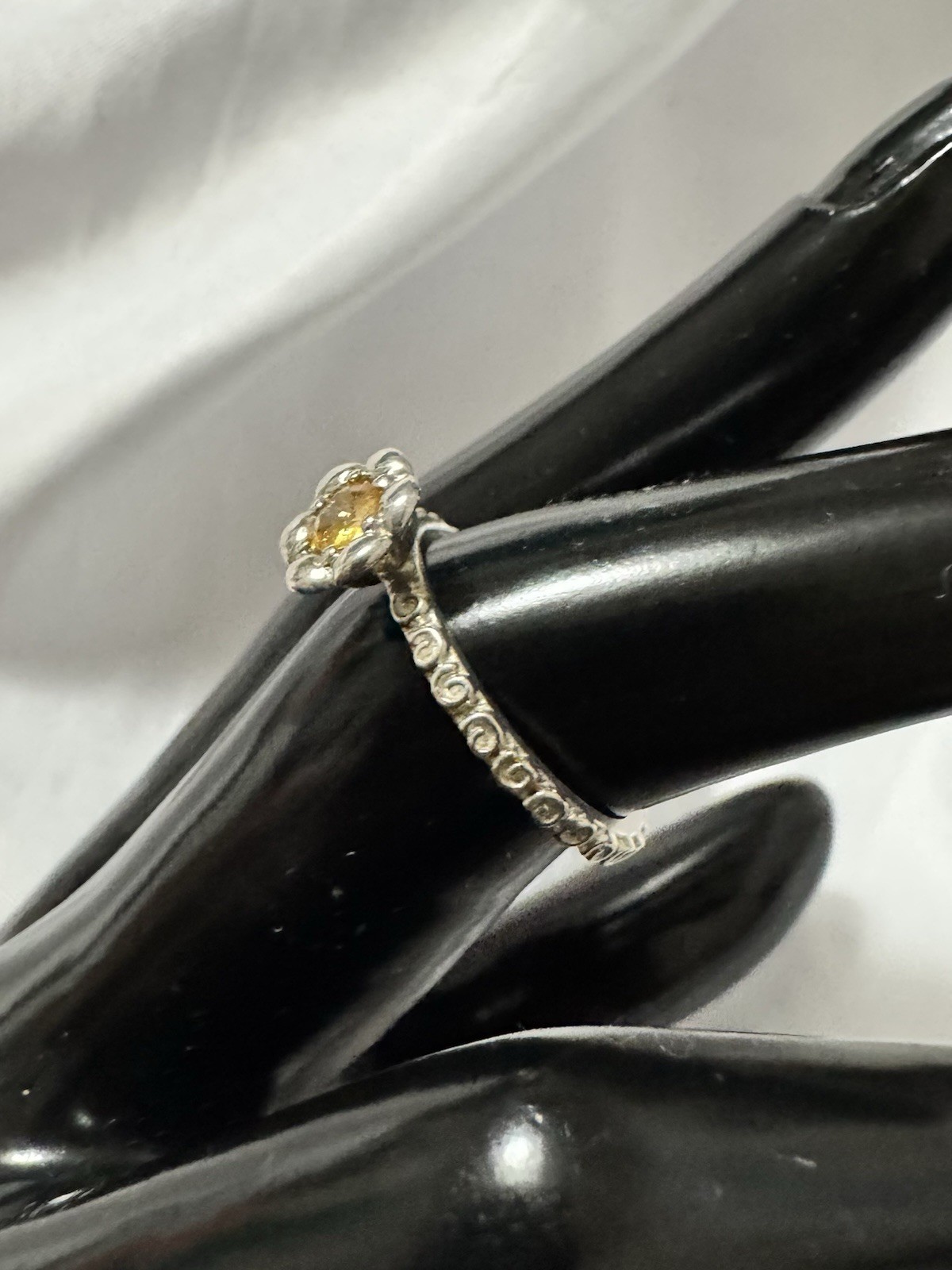 Stunning Sterling Silver Flower Ring w/ Topaz * Citrine Bezel-Set Round • Size 7