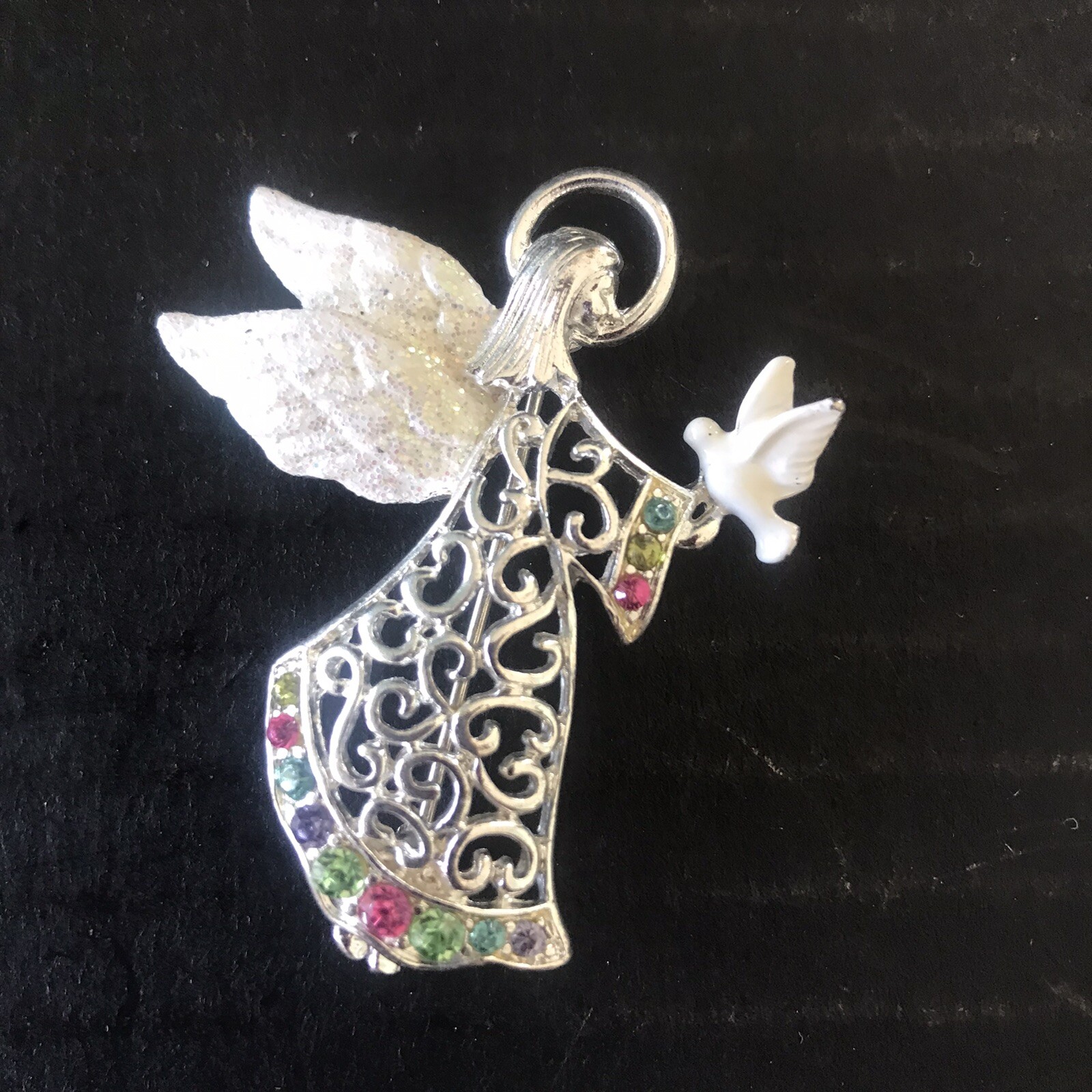 Christopher Radko Rhinestone Angel Pin Brooch & Unbranded Hobo Resin Brooch
