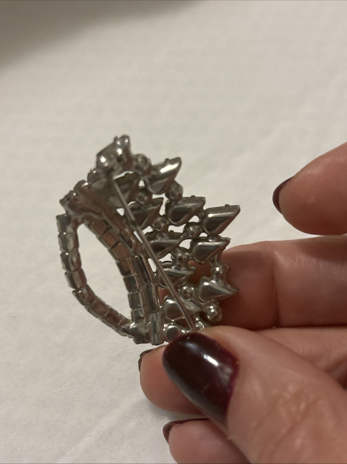 Sparkly Multicolored Rhinestone Faux Pearls Silver Tone Crown Brooch