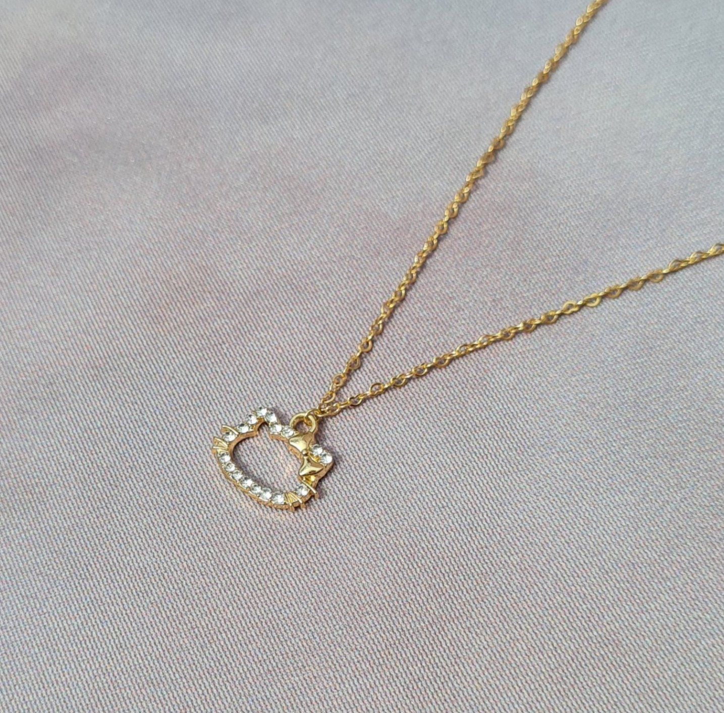 Handmade Hello Kitty Pendant Gold/Silver Cubic Zirconia Necklace 15in/38cm