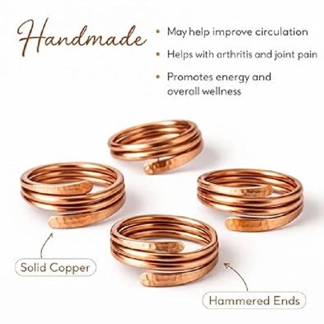 Solid Pure Copper Minimalist Healing Ring, Handmade, Unisex, Wrap Band Ring