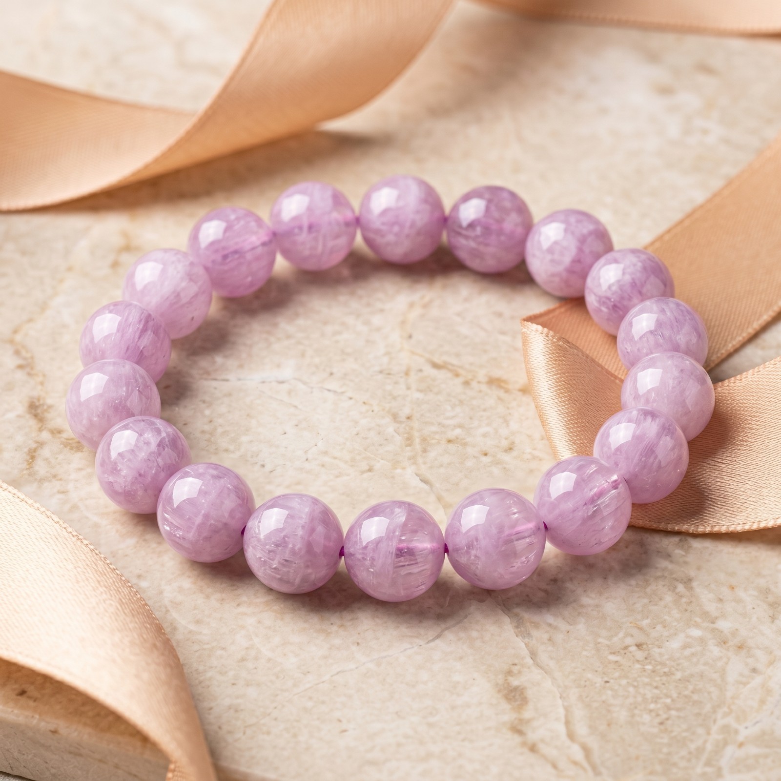 Natural Kunzite 8mm Stretch Bracelet Pink Crystal Healing Jewelry
