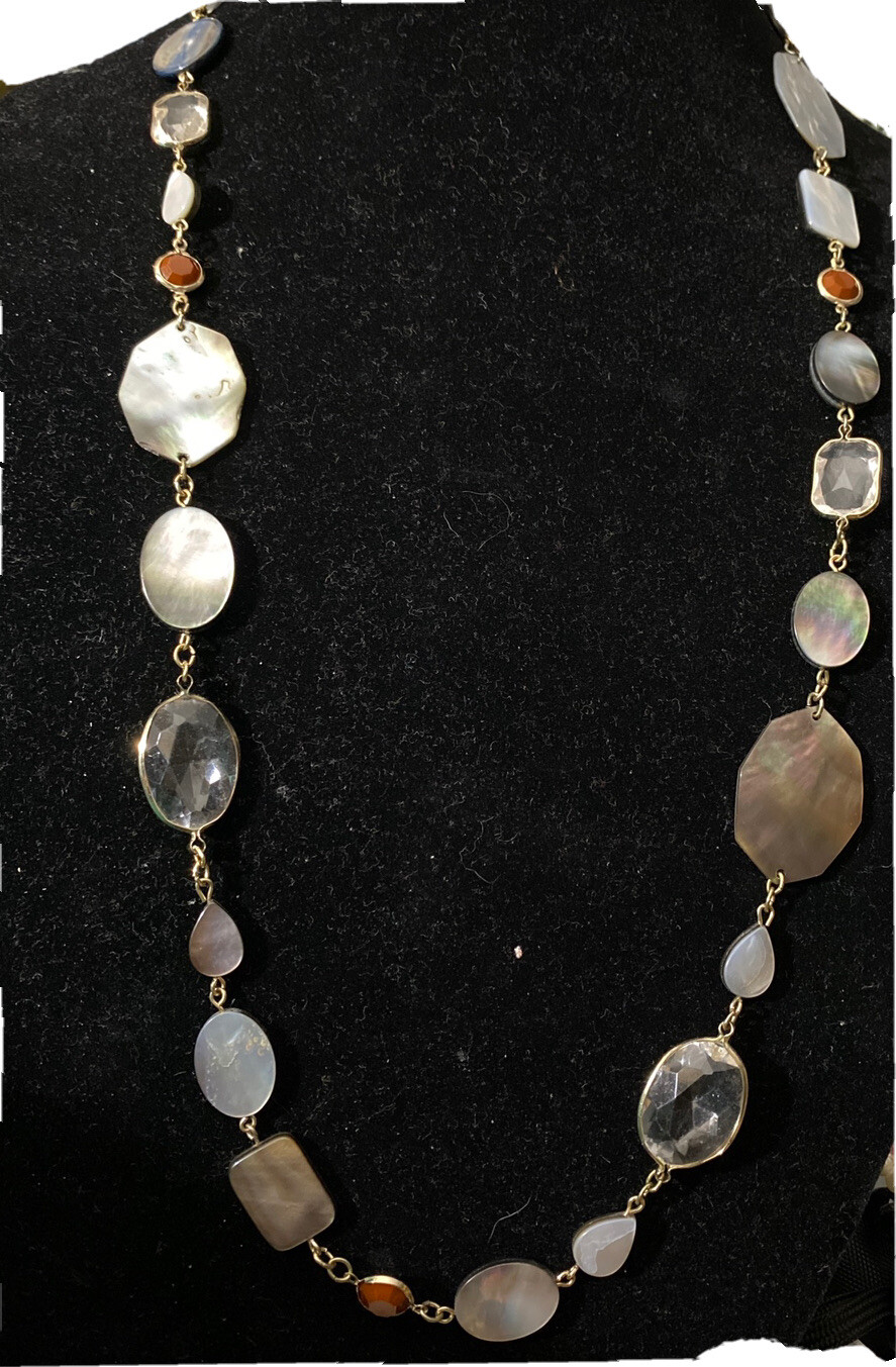 Chicos Necklace Disc Link Abalone Glass Varied Chain Vintage?