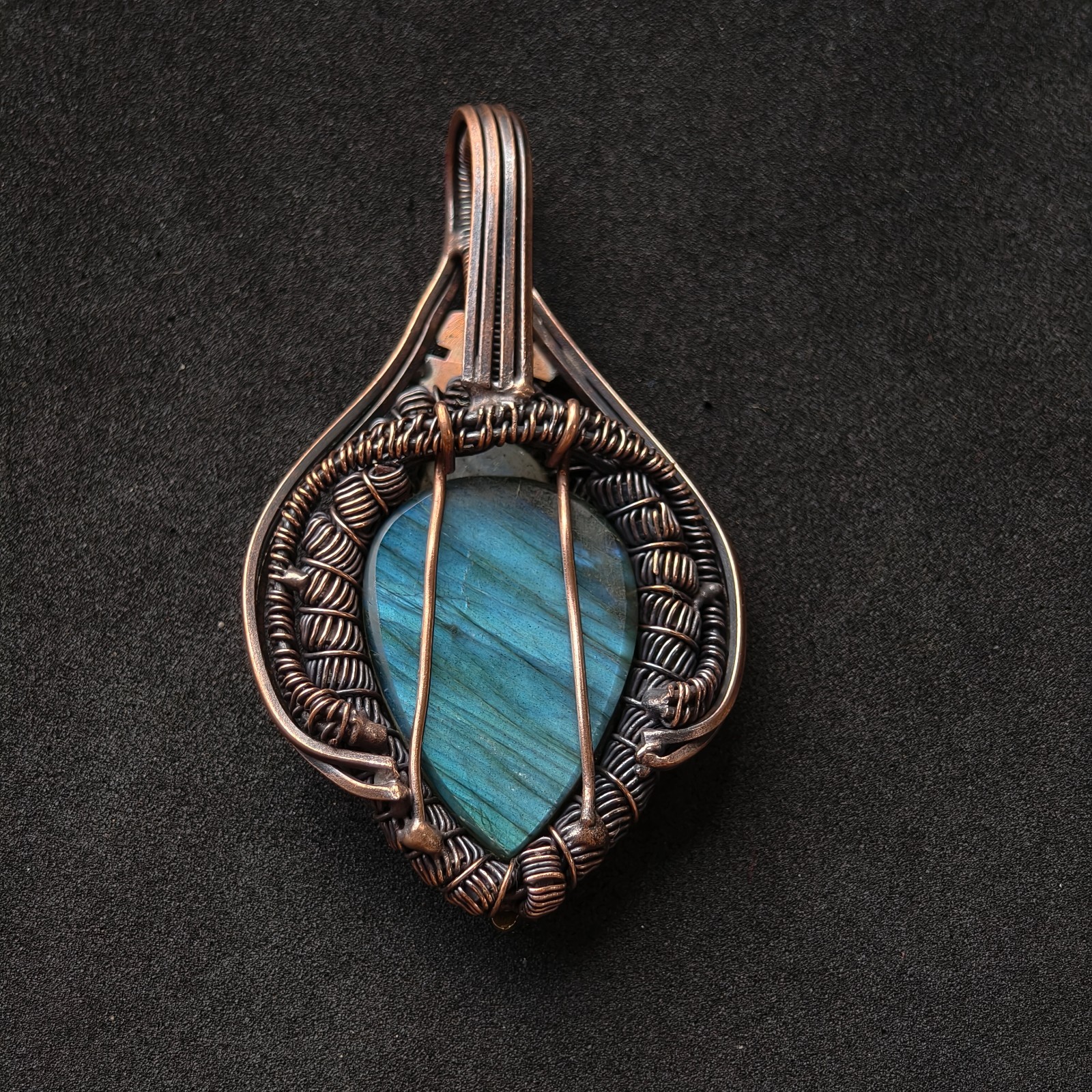 Copper Wire Wrapped Labradorite & Moonstone Pendant Necklace Handmade Boho Jewel