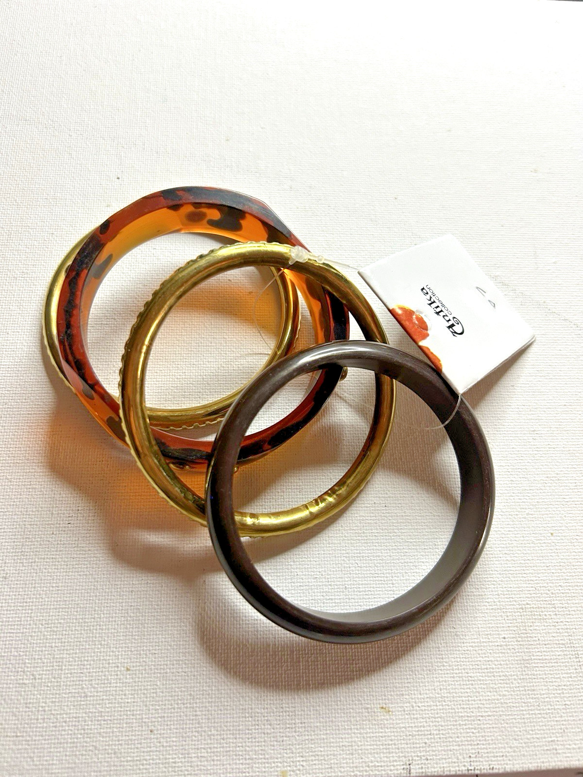 NWT Set of 4 Antika Hard Plastic 8” Brown & Gold Bangle Bracelets