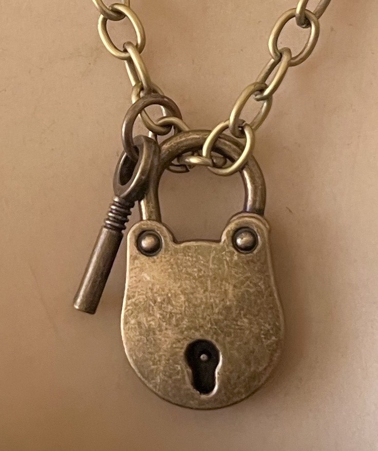 Lock n Key Necklace Large Working Brass Antique – Victorian Style Pendant