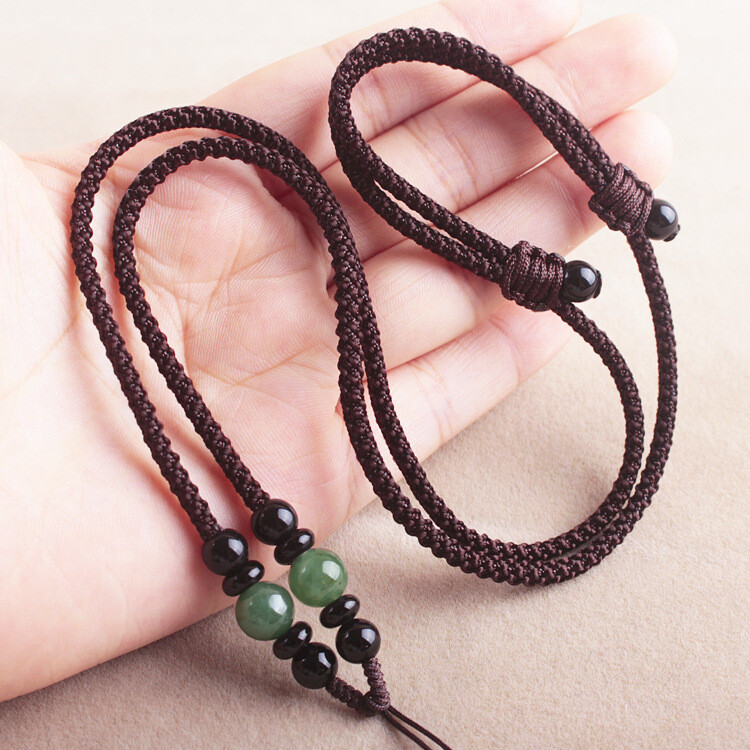 Handmade Jade Cord String Necklace for Pendant with Round Burma Jade Beads