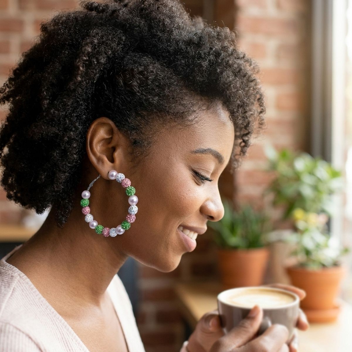 Pink Mix 2in Stone Ball Hoops