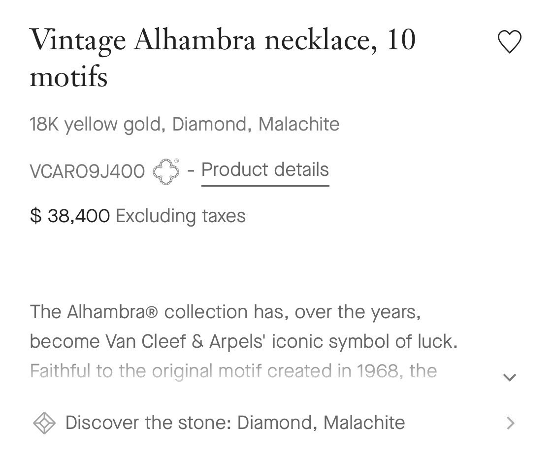 Van CleefVintage Alhambra necklace, 10 motifs 18Kyellow gold, Diamond, Malachite