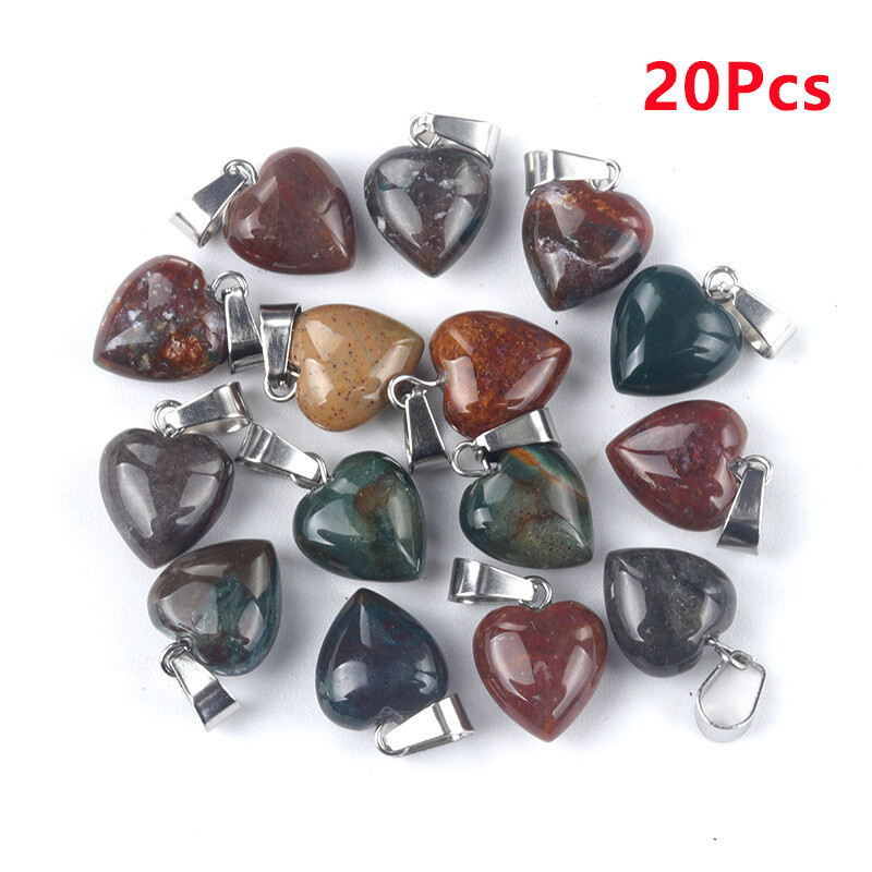 20Pcs 13x13x7mm Natural Indian Agate Love Heart Reiki Pendant Bead HT1339
