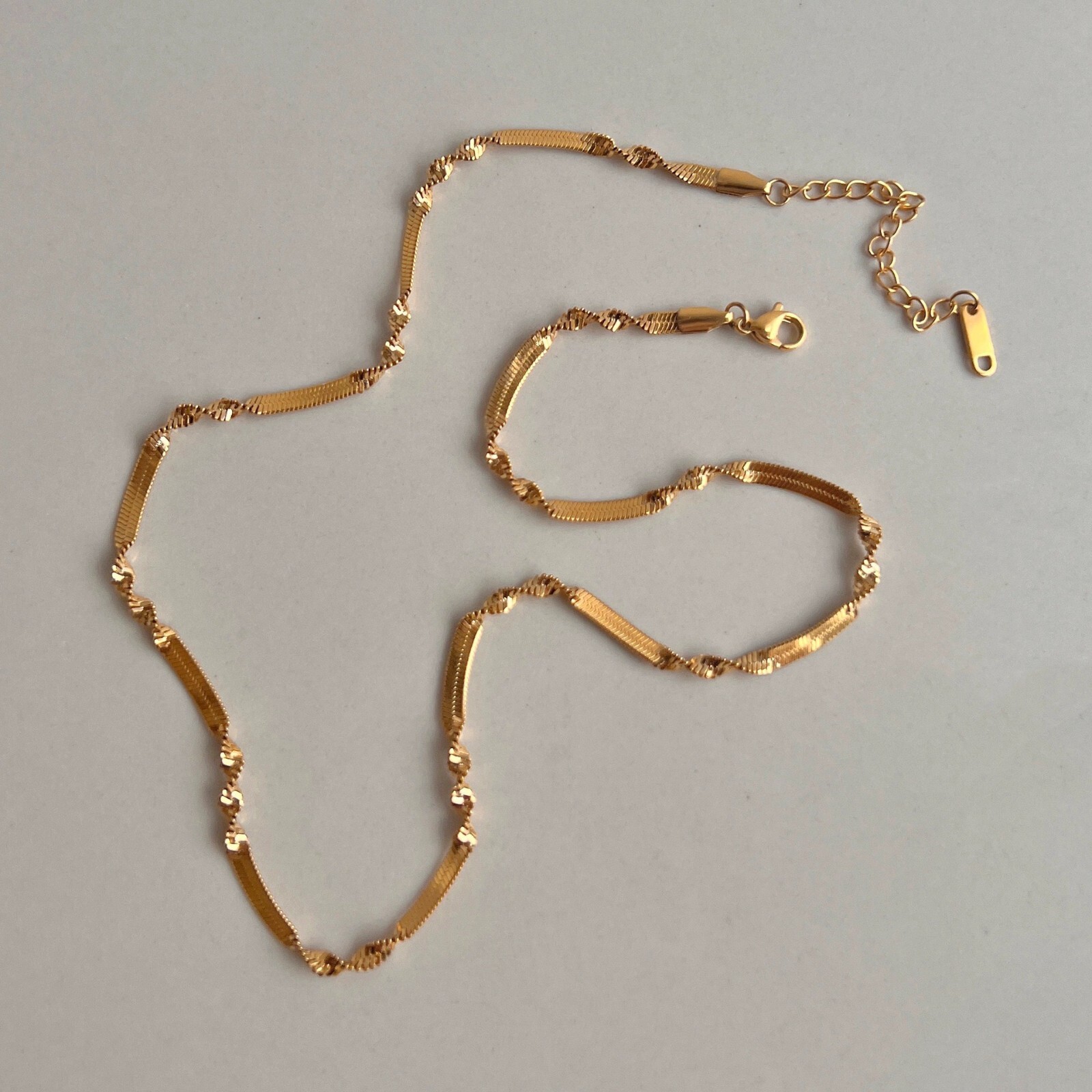3mm Woman 18K Gold Plated Stainless Steel Herringbone Snake Twist Chain/Bracelet