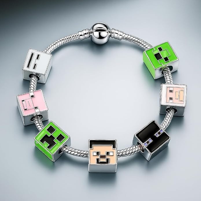 Minecraft Charms Bracelet, Silver Plated Anti-Tarnish Alloy