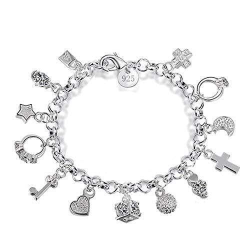 Pulseras De Plata 925 Para Mujeres Niñas Cadena Con Colgantes Joyería Brazalete