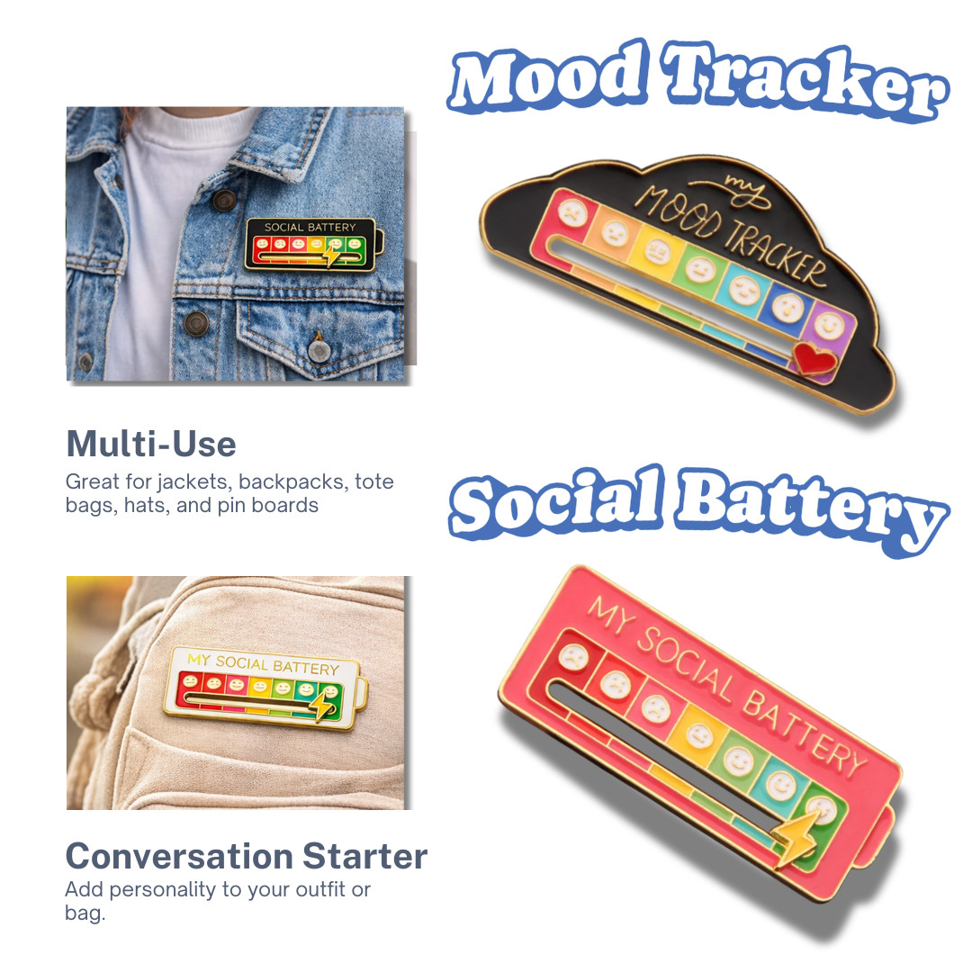 Funny Social Battery Slider Pin 7 Mood Expression Badge Cute Interactive Gift