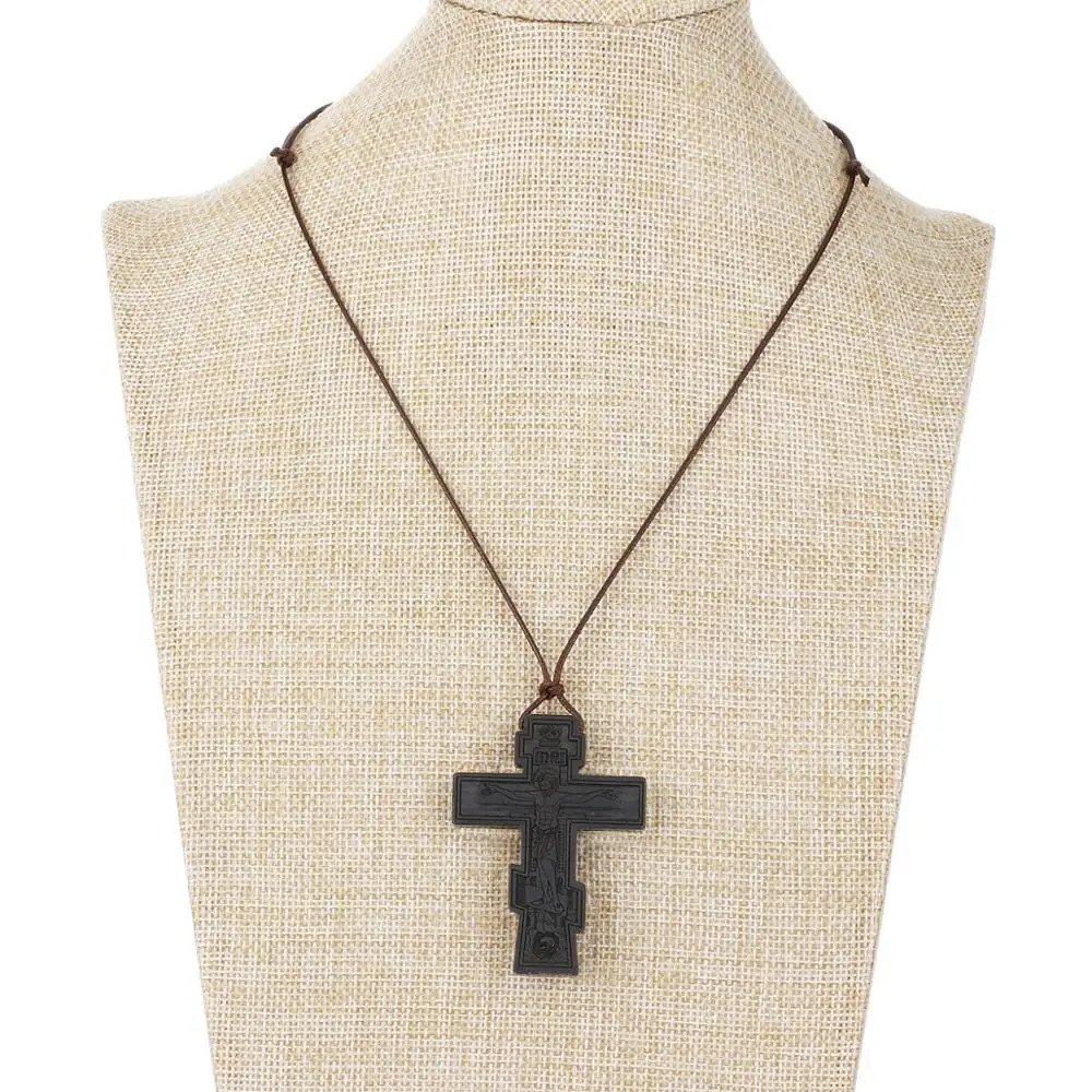 Jesus Christ Wooden Cross Religious Crucifix Christian Orthodox Pendant Necklace