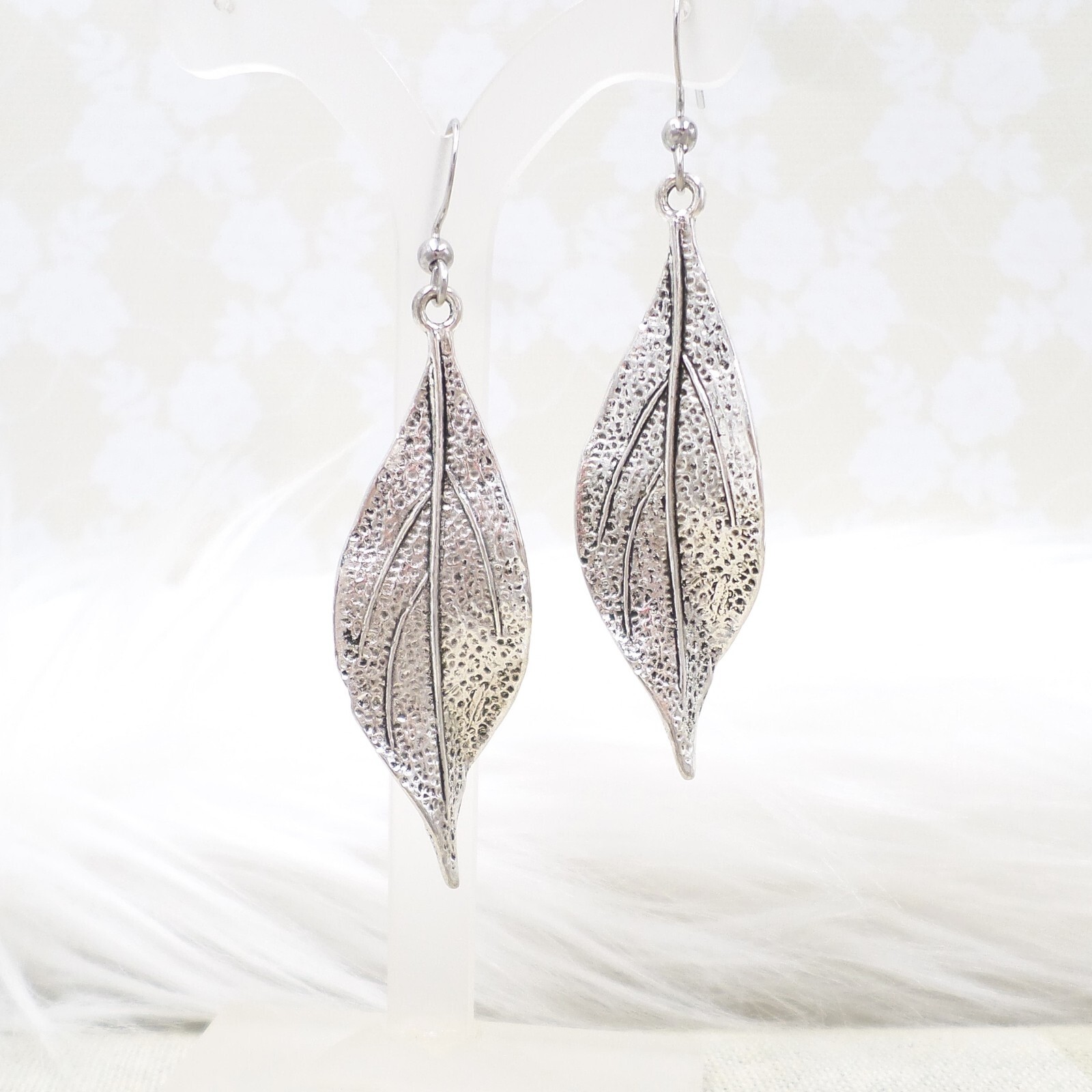 Silver Plated Leaf Dangle Earrings, Botanical Jewelry For Women