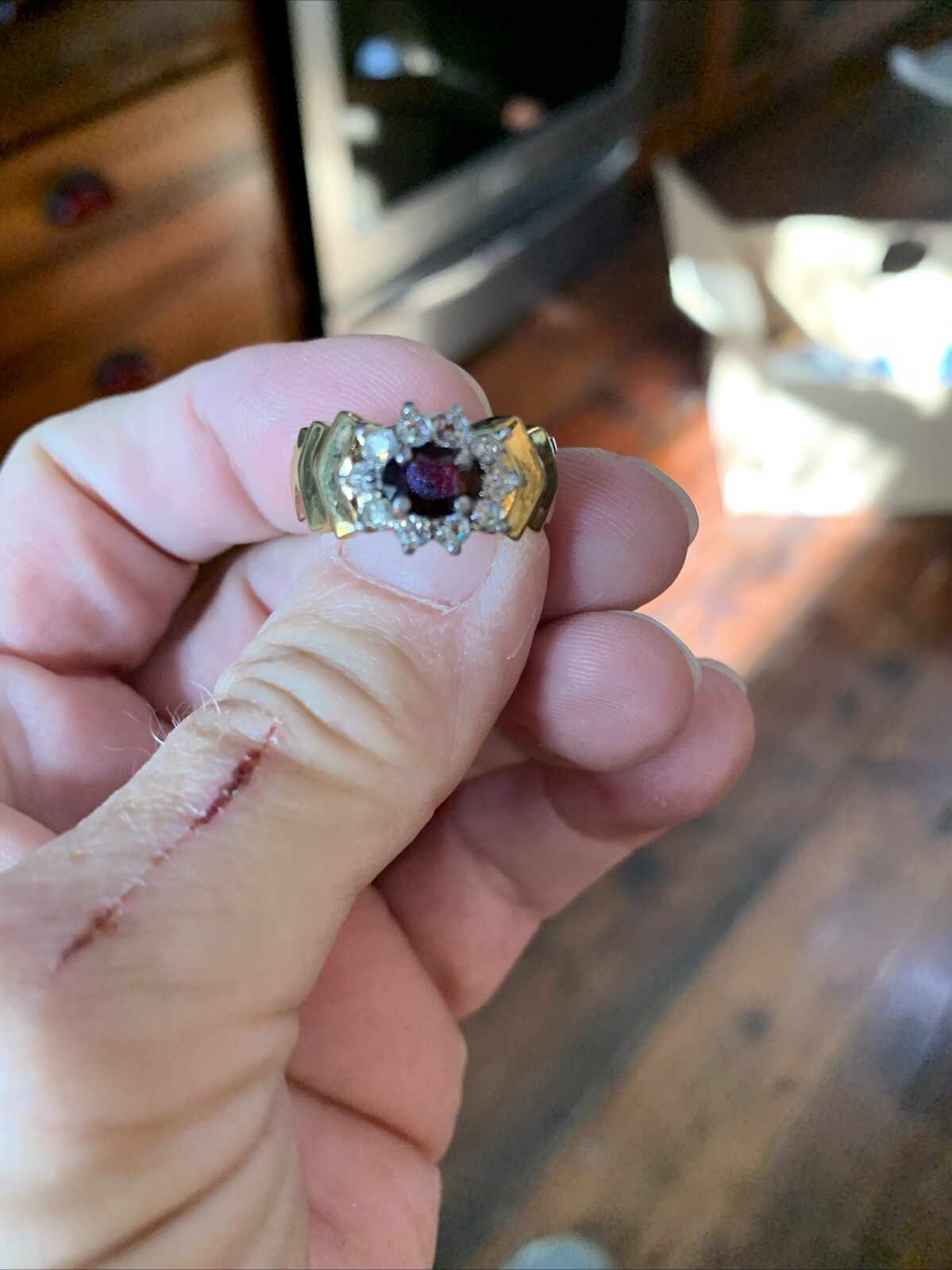 SIZE 7 14K GOLD PLATED OR FILLED, AMETHYST RING WITH WHITE SAPHIRES