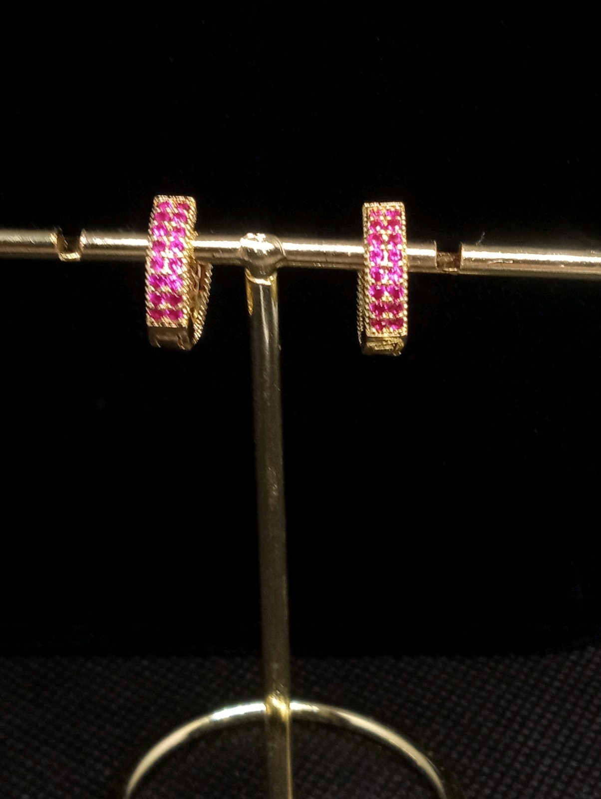 Ruby Red Pave Cubic Zerconia Gold Plated Huggie Earrings NWOT Fall ’25