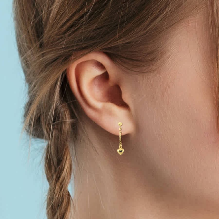 Amour Heart Drop Earrings in 14k Yellow Gold