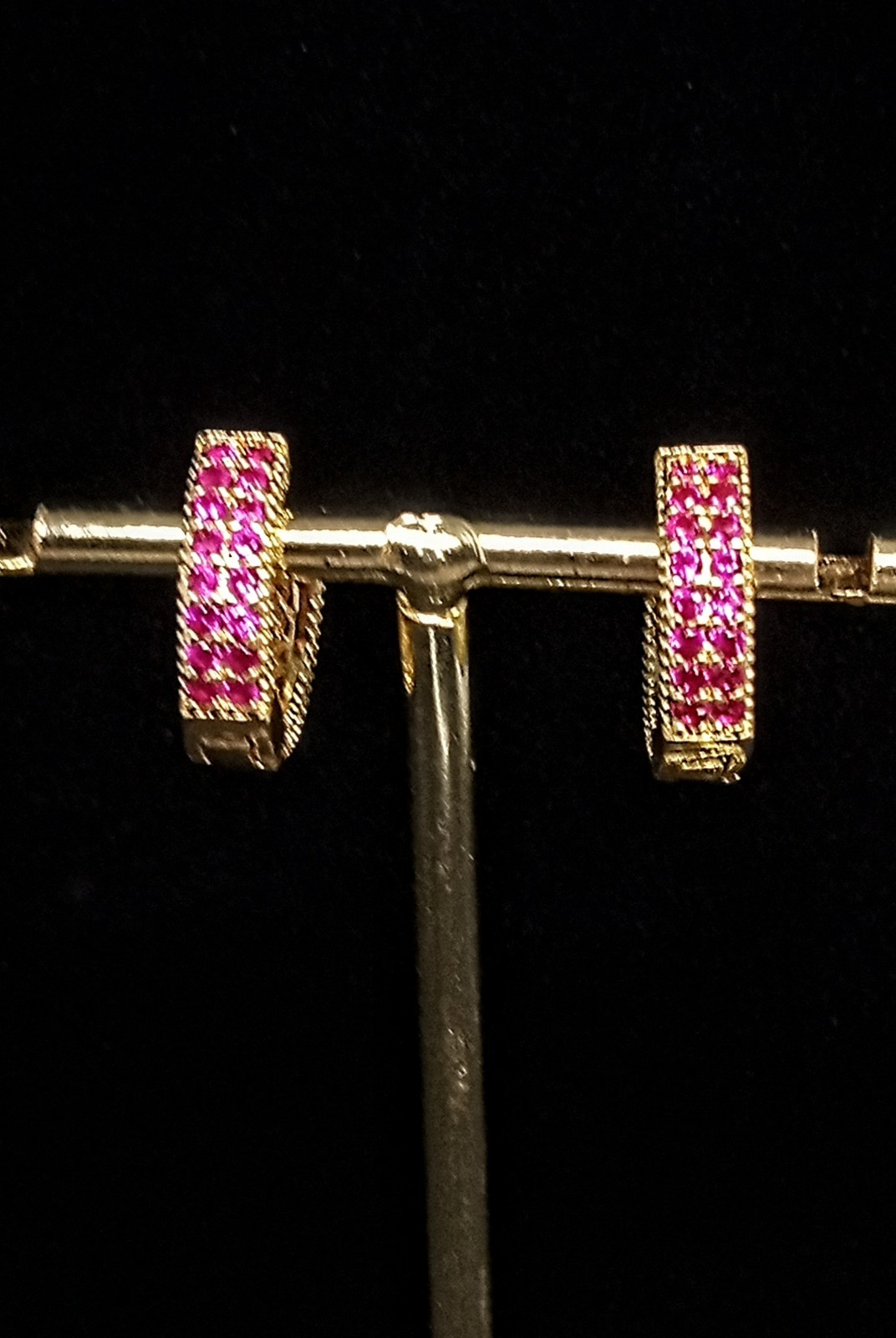 Ruby Red Pave Cubic Zerconia Gold Plated Huggie Earrings NWOT Fall ’25