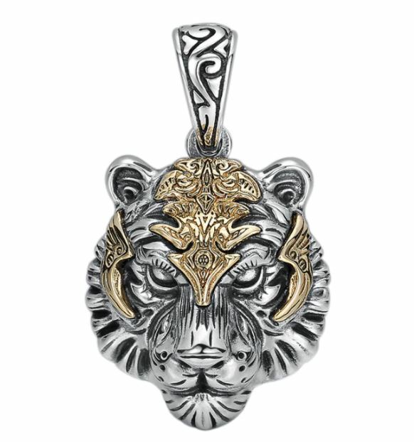 NEW Alloy Steel Mens Punk Biker Tiger Head Pendant Necklace Men Silver Gold