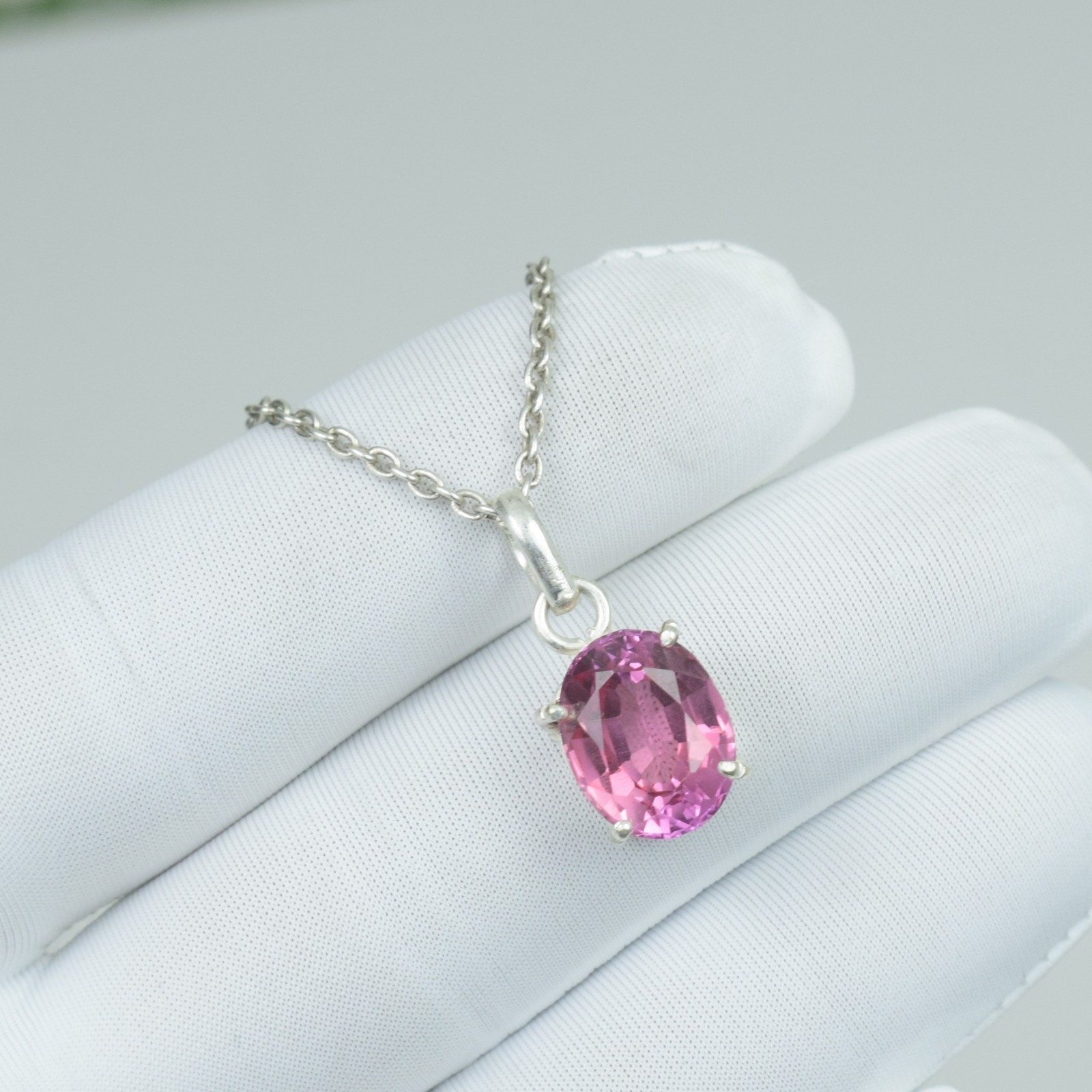 16Ct Teardrop Crystal Sterling Silver Pink Kunzite Pendant, Handmade Necklace,