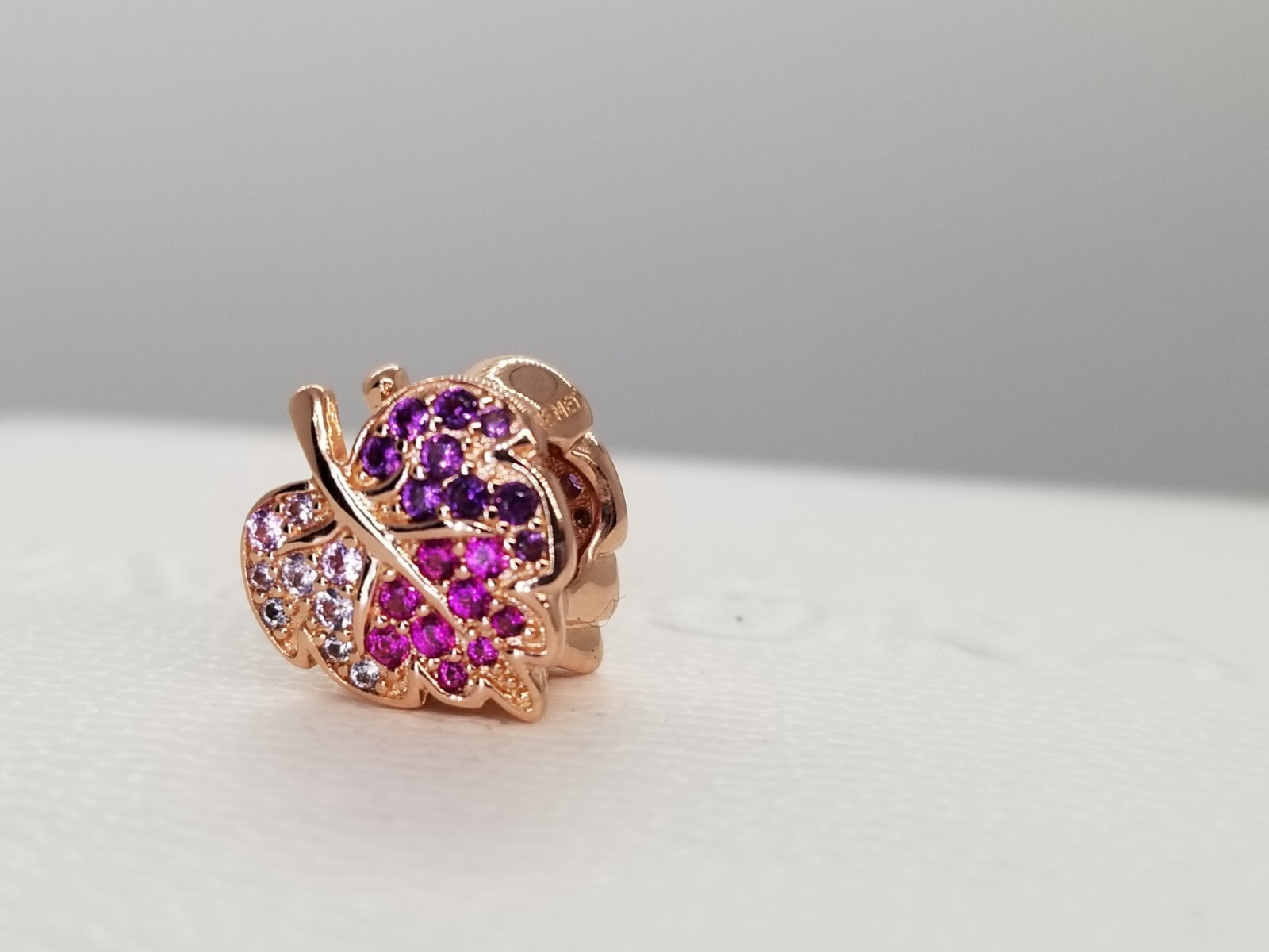 Authentic Pandora Rose Gold Pink Sparkling Pave Leaf Charm