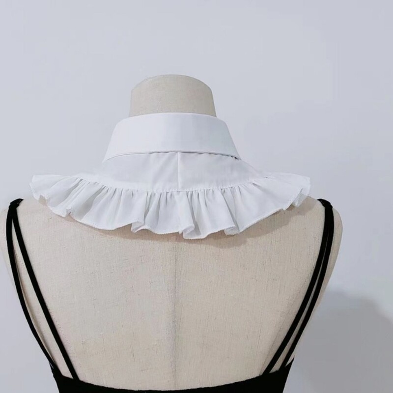 Women Elegant Ruffle Trim Lapel False Collar Button Front Blouses Half Shirt