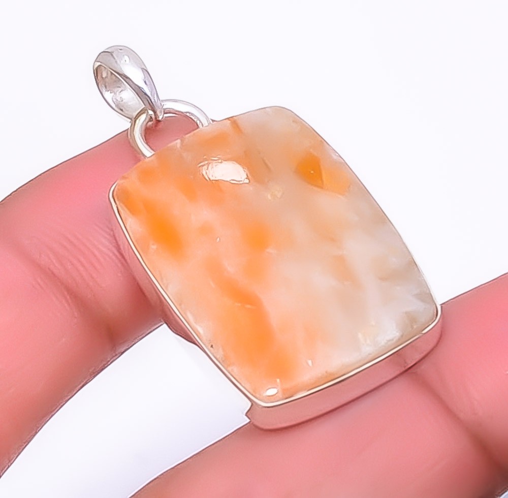 Orange Calcite 925 Sterling Silver Pendant 1.56″ P14238 for her, Christmas