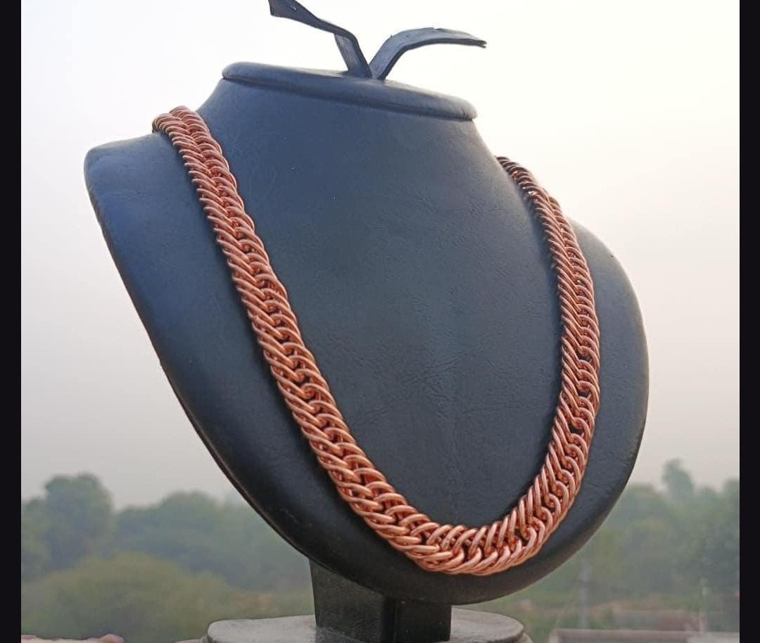 Handmade Copper Chain Necklace | Thick Braided Copper Necklace | Rustic Men’s Ch