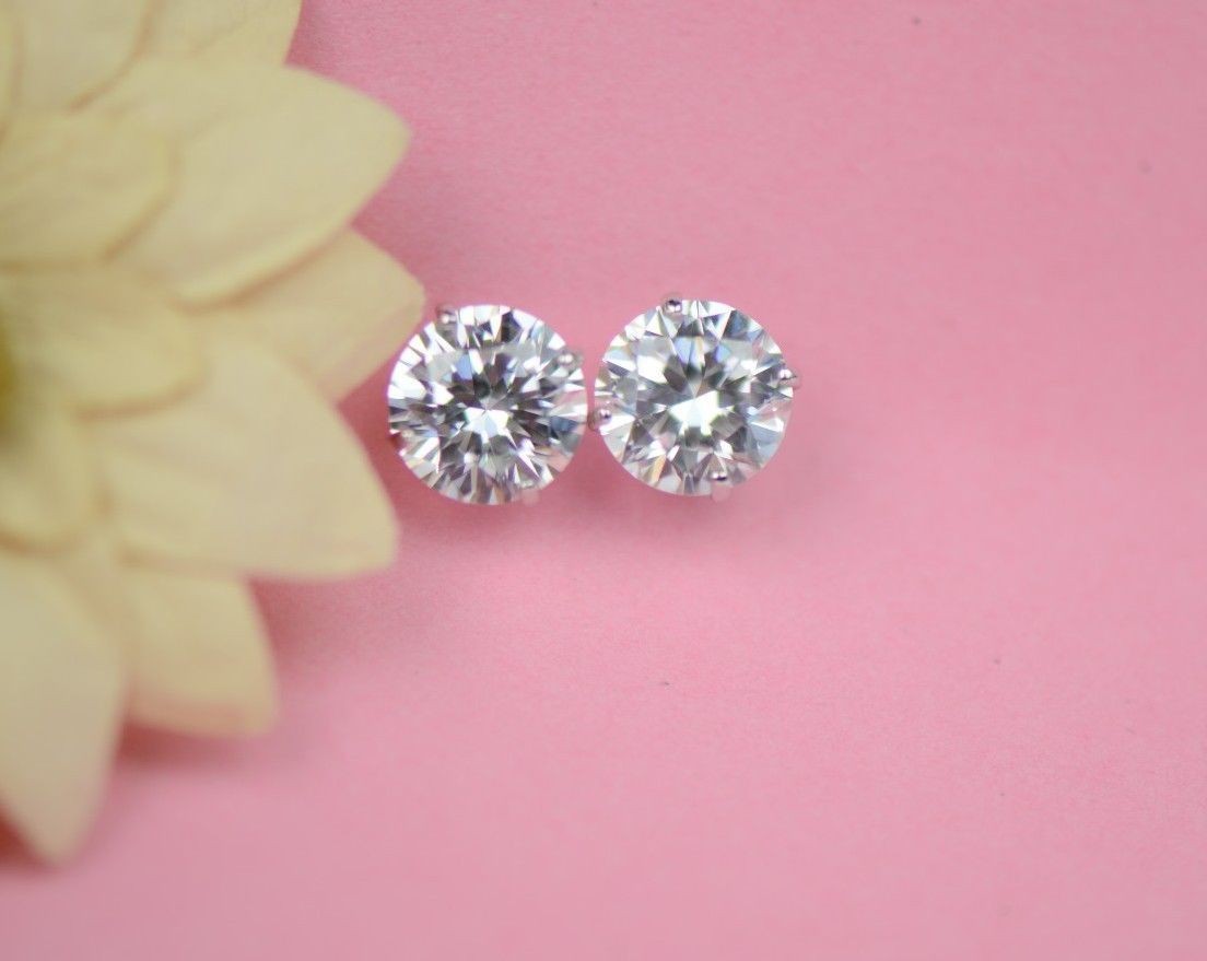 Genuine Natural Diamond Stud Screw Back Earrings in 14k White Gold