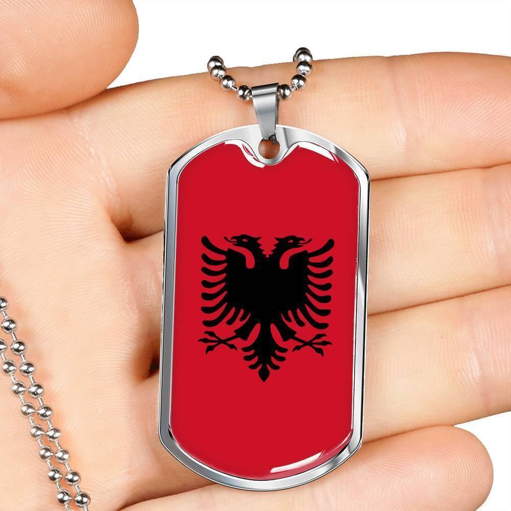 Albania Flag Necklace Stainless Steel or 18k Gold Dog Tag 24″