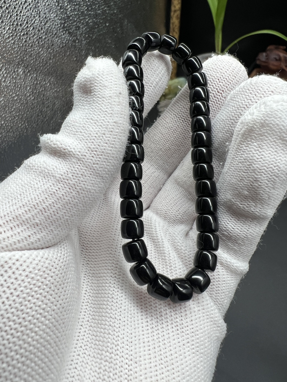 6.6×5.5mm Black onyx Bracelet 精工直切黑缟玛瑙手串