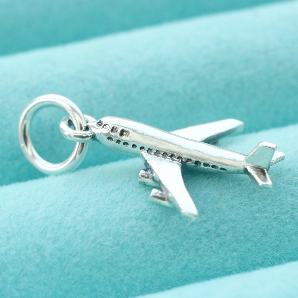 Airplane Charm Pendant 925 Sterling Silver Airliner Passenger Plane For Necklace