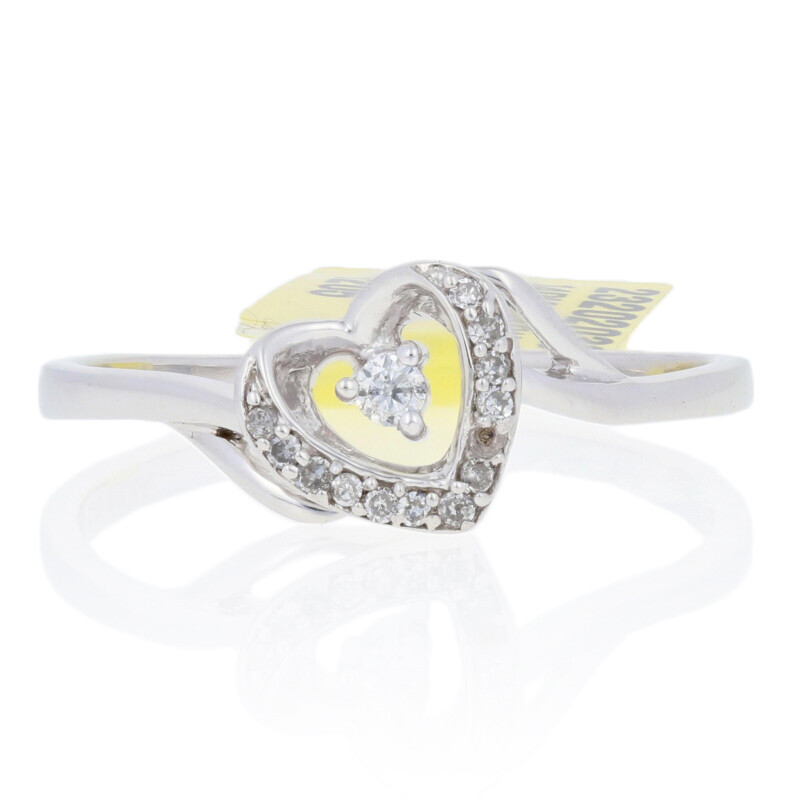 Sterling Silver Diamond-Accented Ring – 925 Round Brilliant Cut Bypass Heart