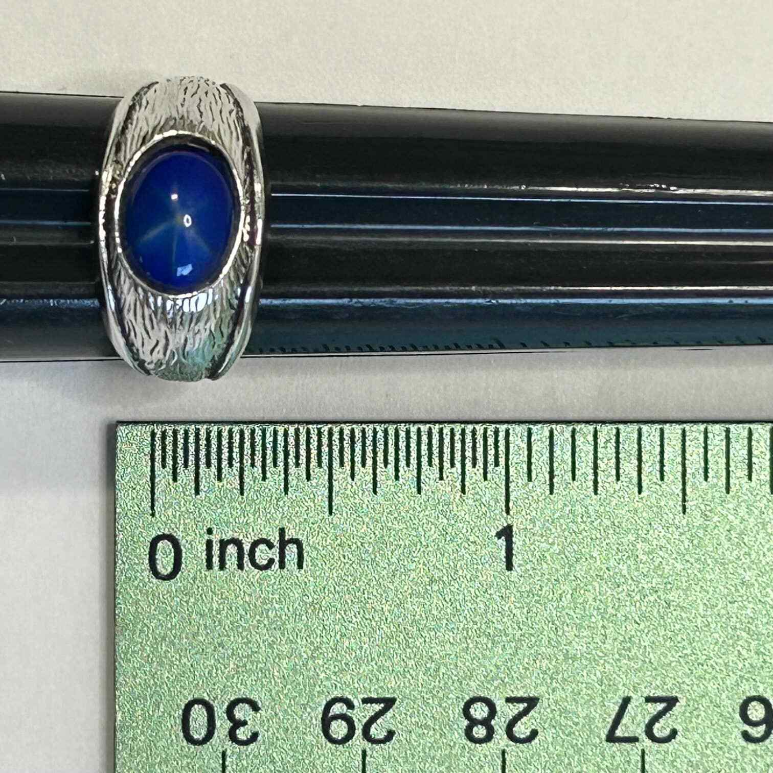 18K HGE Simulated Blue Star Sapphire Ring Size 8
