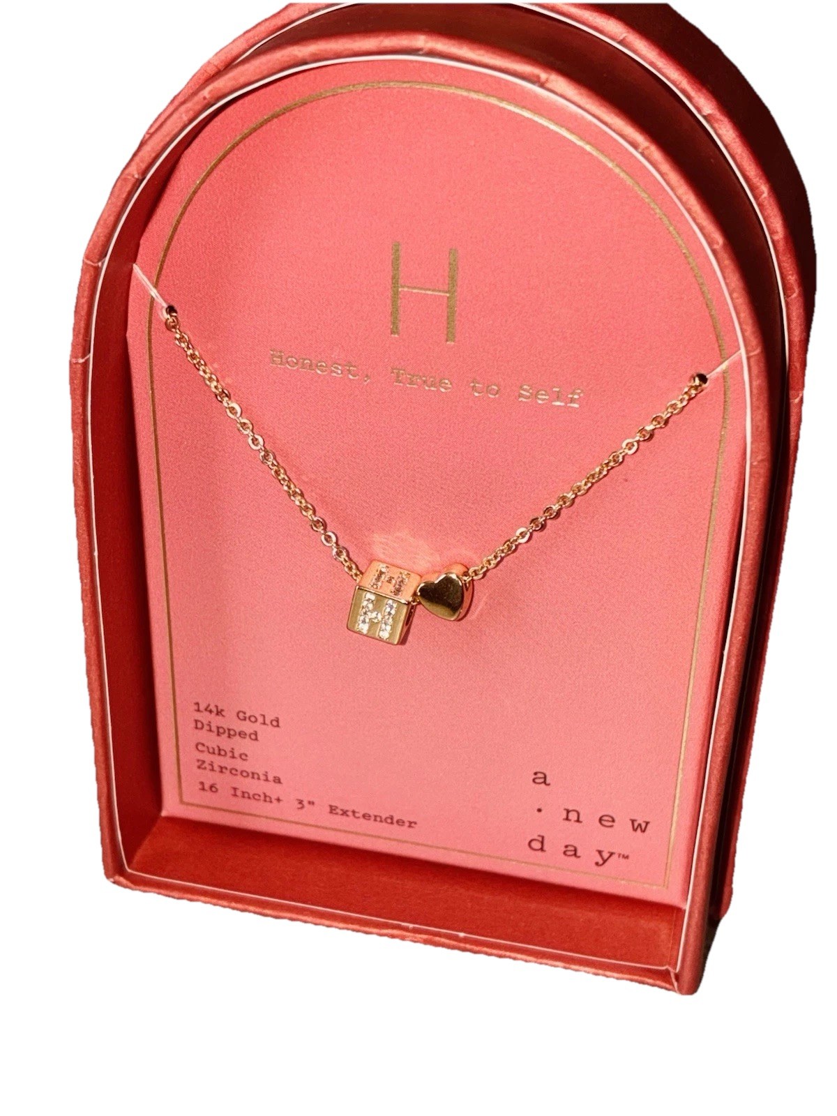Choose! Gold Cube, Diamond “Letter” Heart Charmed Necklaces “A New Day” Gold Dip