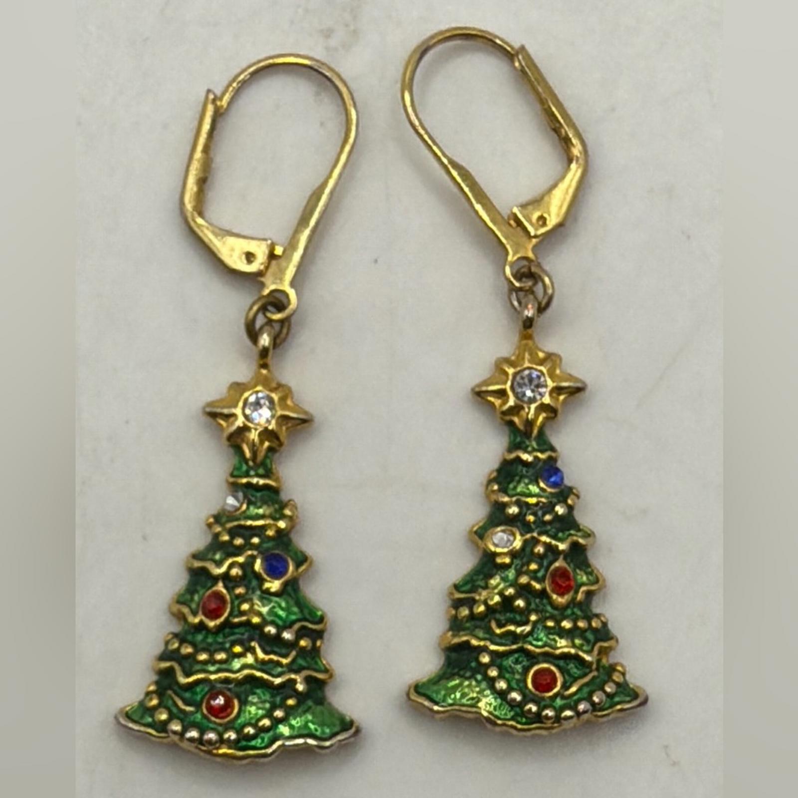 Vtg Christopher Radko Dangle Drop Earrings Set 2 Christmas Tree Bell Jewelry