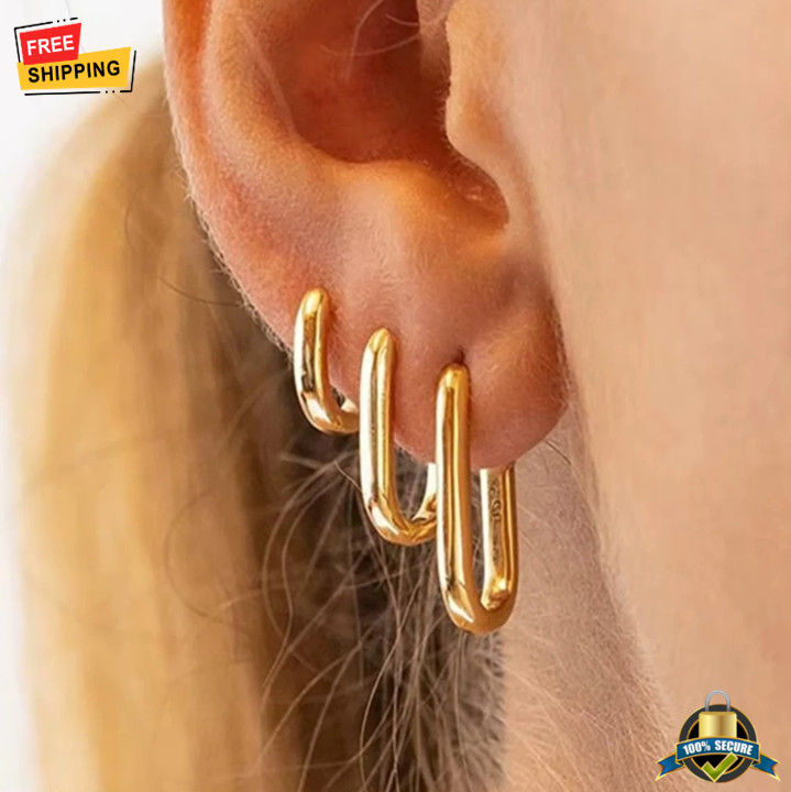 1 pair Gold Silver Square Hoop Earrings Unisex Minimalist Chunky Huggie Jewelry