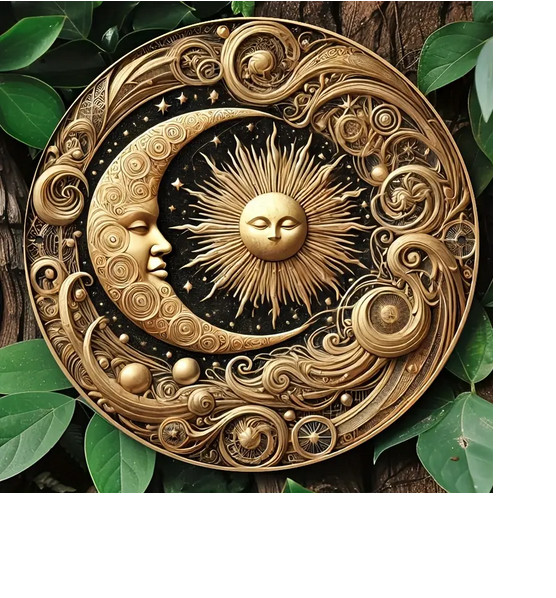 MOON CELESTIAL STAR SUN GOLD ART Pendant on plated 925 Silver 20″ 22″ Necklace