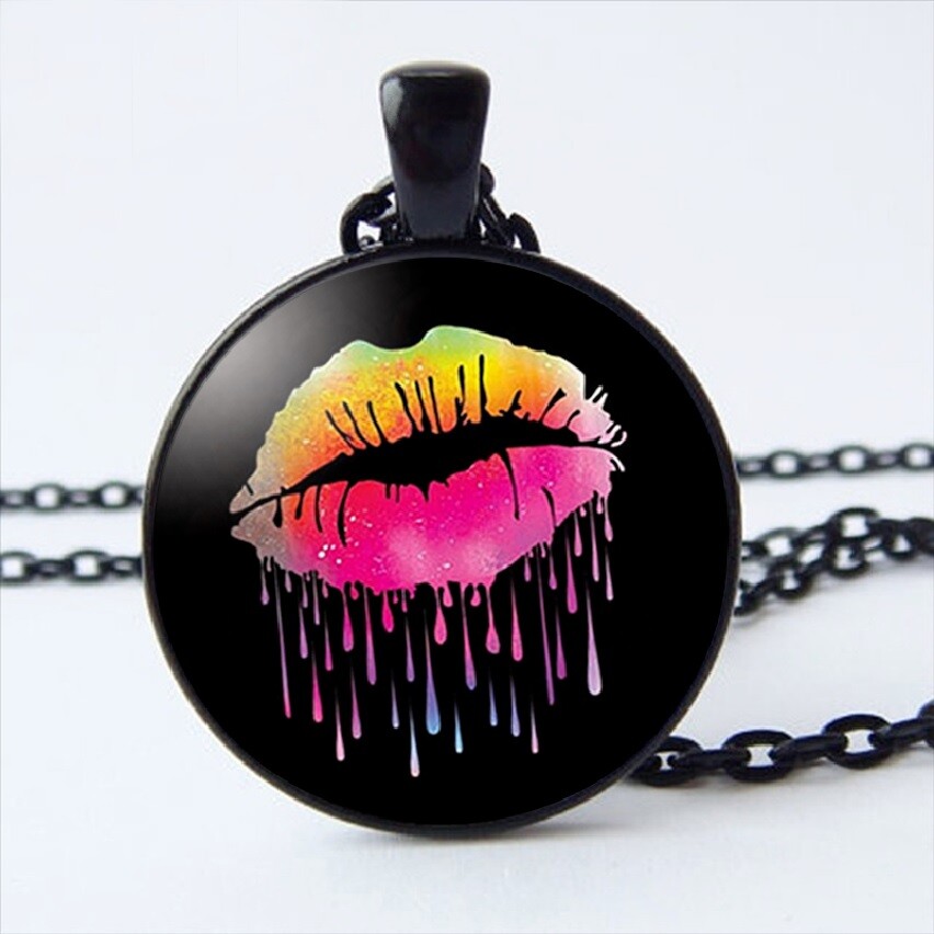 Rocky Horror Picture Show Lips Photo Silver Pendant Chain Necklace Free Gift Bag