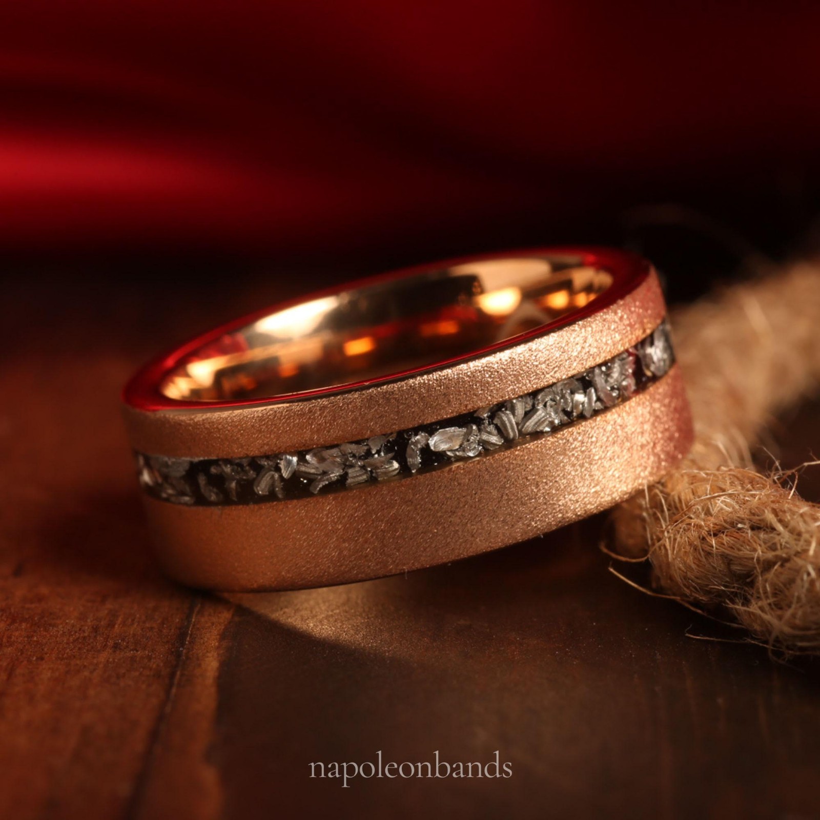 Celestial Union – Meteorite Couples Wedding Rings, Rose Gold Matching Bands