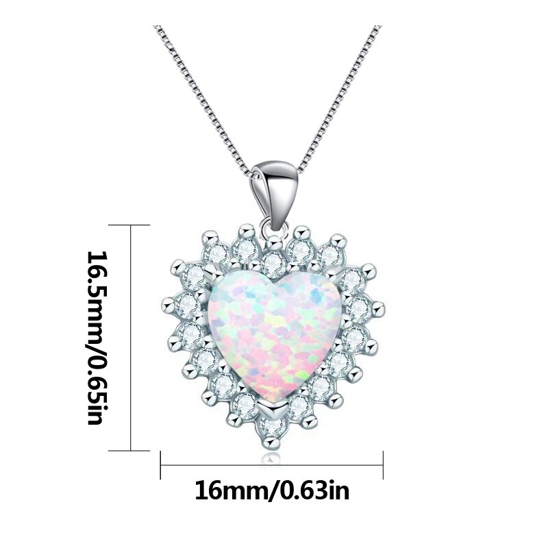 Hawaii White Fire Opal Heart Necklace pendants Silver Filled For Women Girls