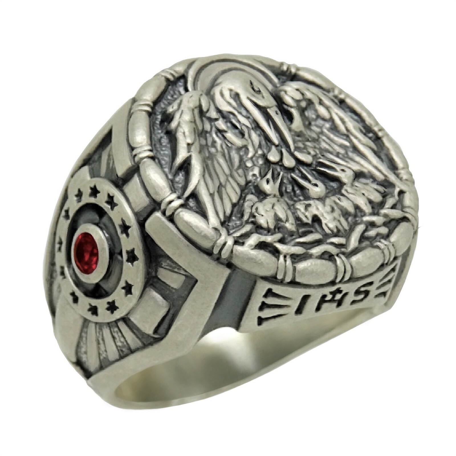 Jesuit IHS Sterling Silver Cross Men’s Ring Christian Pelican with Chicks