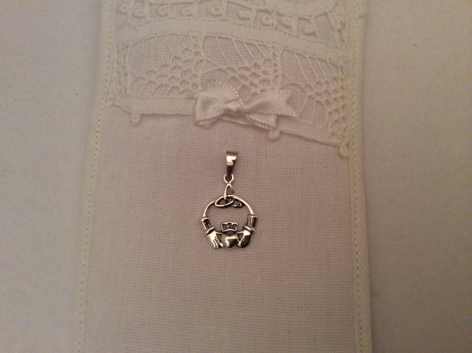 .925 Sterling Silver Claddagh with Celtic Knot Pendant J 72