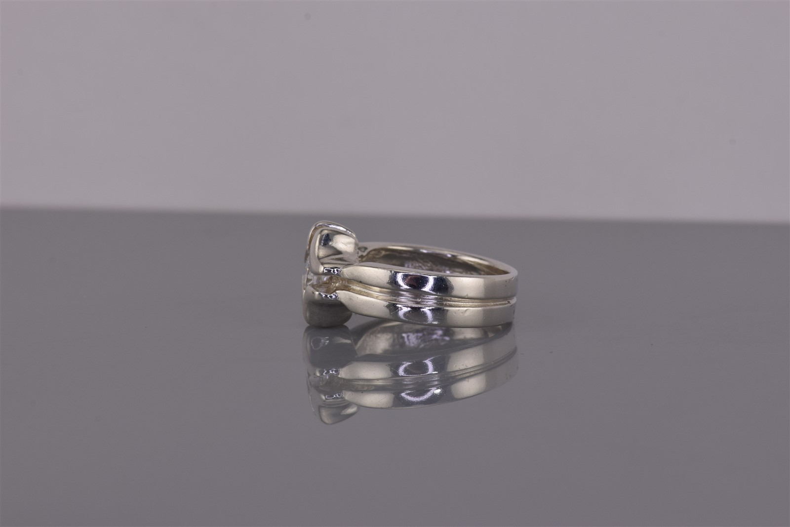 Sterling Silver Curve Bar Set Cubic Zirconia Grooved Double Band Ring 925 Sz: 5