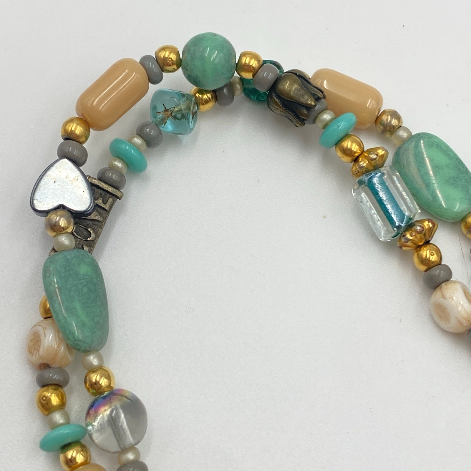 Beautiful Double Strand Bracelet, Earth Tone I Love You Half Moon Stars Bracelet