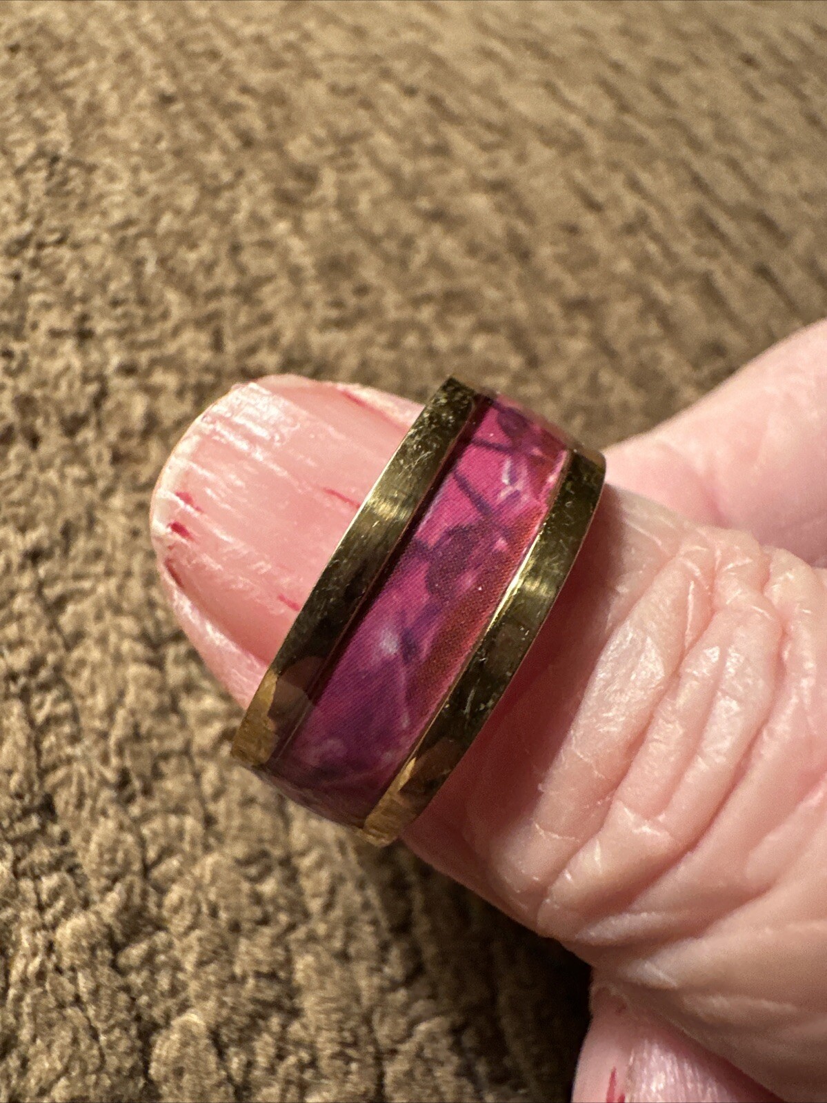 Love This Retro Pink And Blue Stainless Steel Gold Ring In Size 7